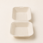 Compostable bagasse burger box for takeaway food service packaging