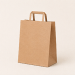 Kraft paper bags with flat handles designed for food delivery and retail takeaway applications.