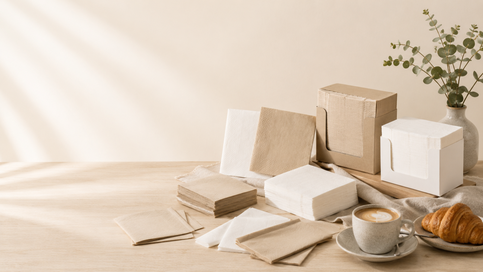 Collection of disposable paper napkins for restaurants, cafés, catering and sustainable food service applications.