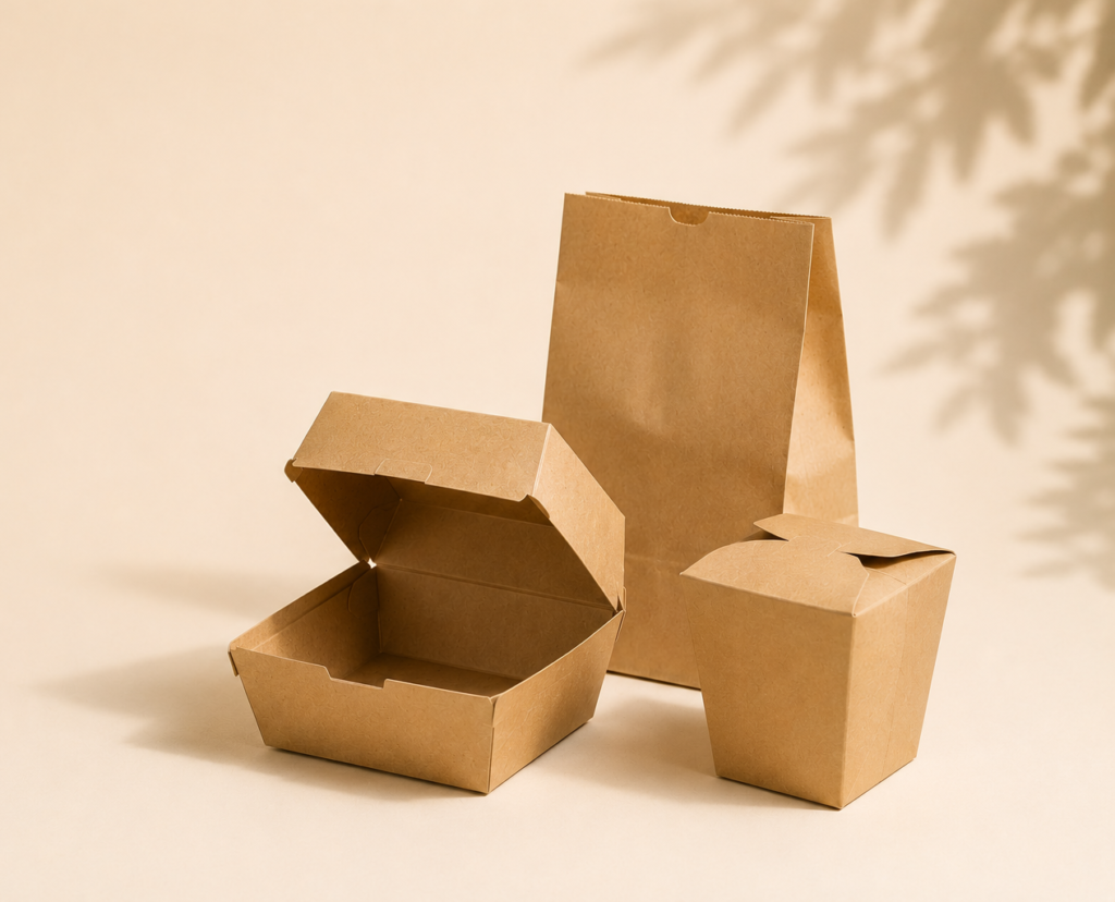 Paper food packaging products including paper bags, food boxes, and paper cups for sustainable food packaging solutions.